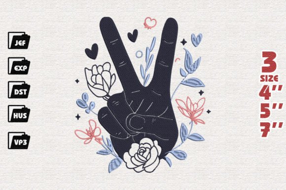 Review: Peace Hand Sign with Flowers Embroidery Design