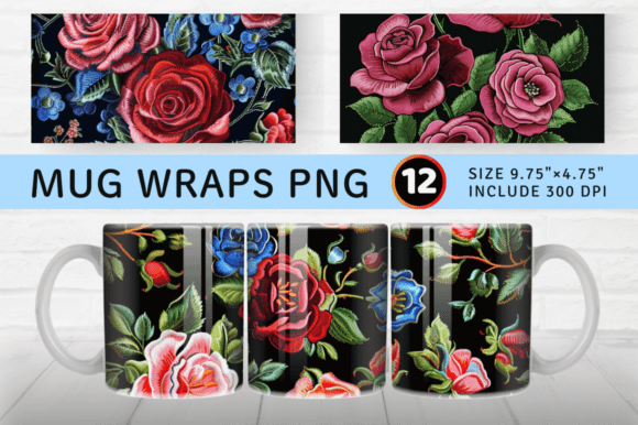 Reviewing Roses Embroidery Flowers Mug Wrap Sublim for Etsy Shops